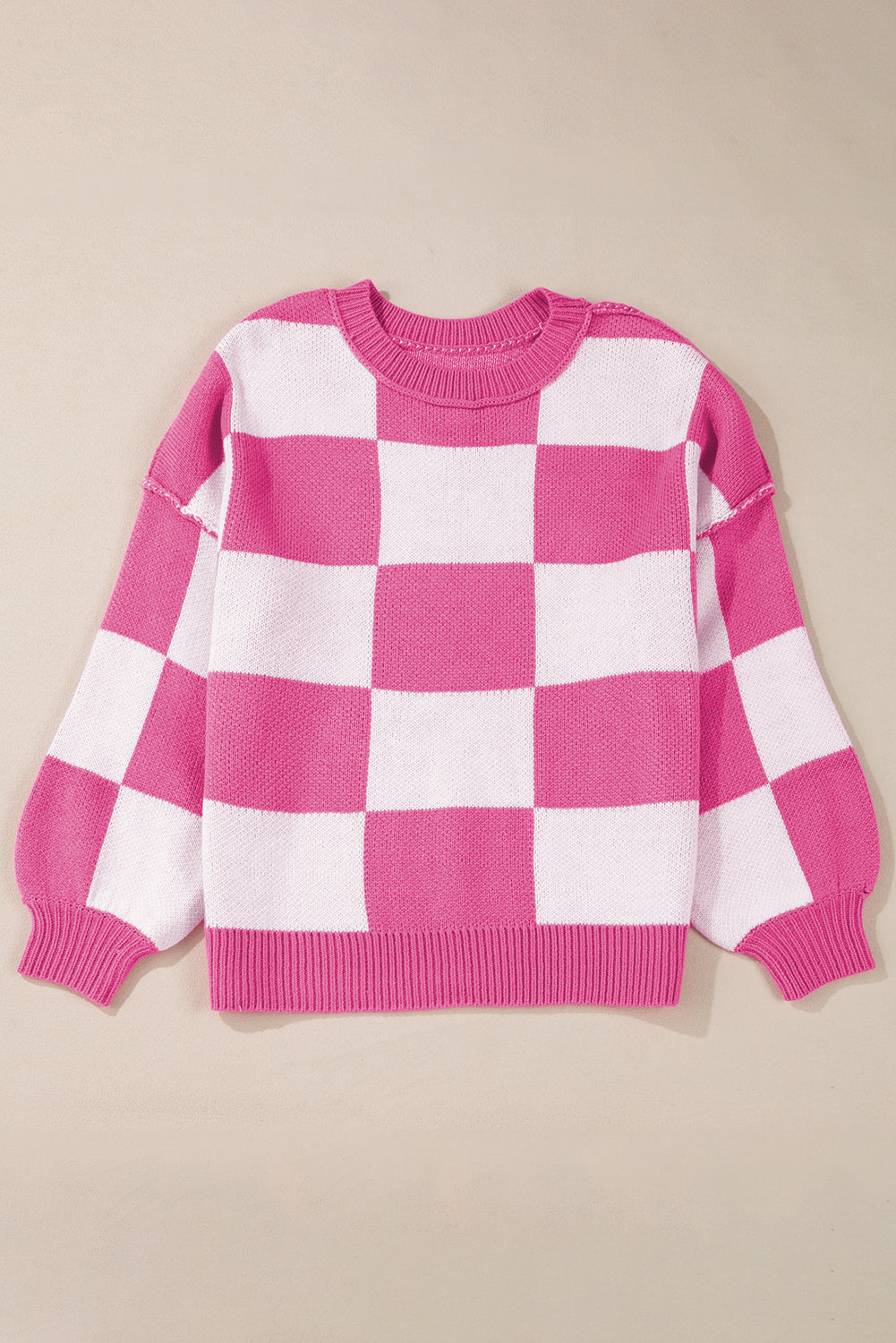 Rose Checkered Bishop Sleeve Sweater