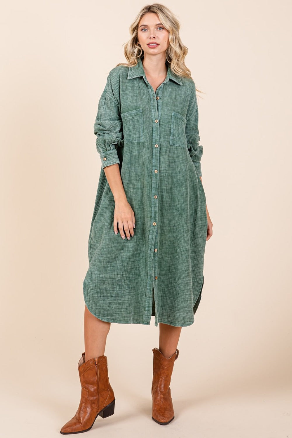 Mittoshop Mineral Wash Midi Shirt Dress