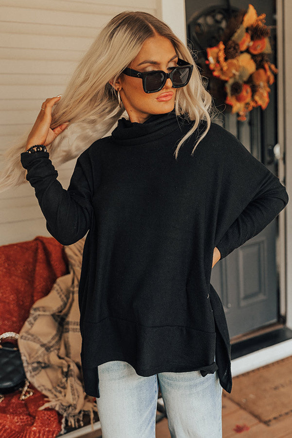 Cowl Neck Tunic Long Sleeve Top