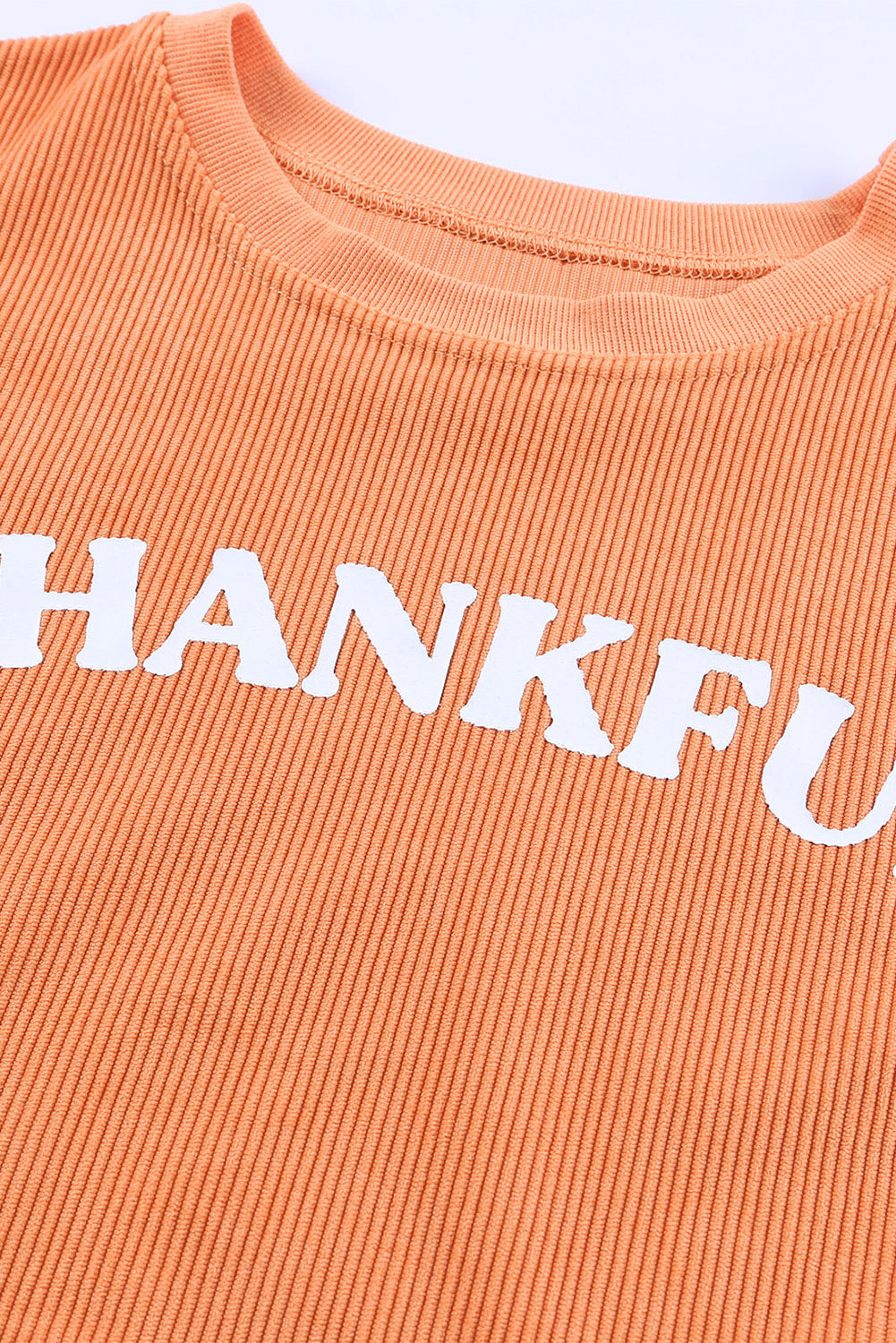 Orange-3 THANKFUL Letter Graphic Corded Sweatshirt