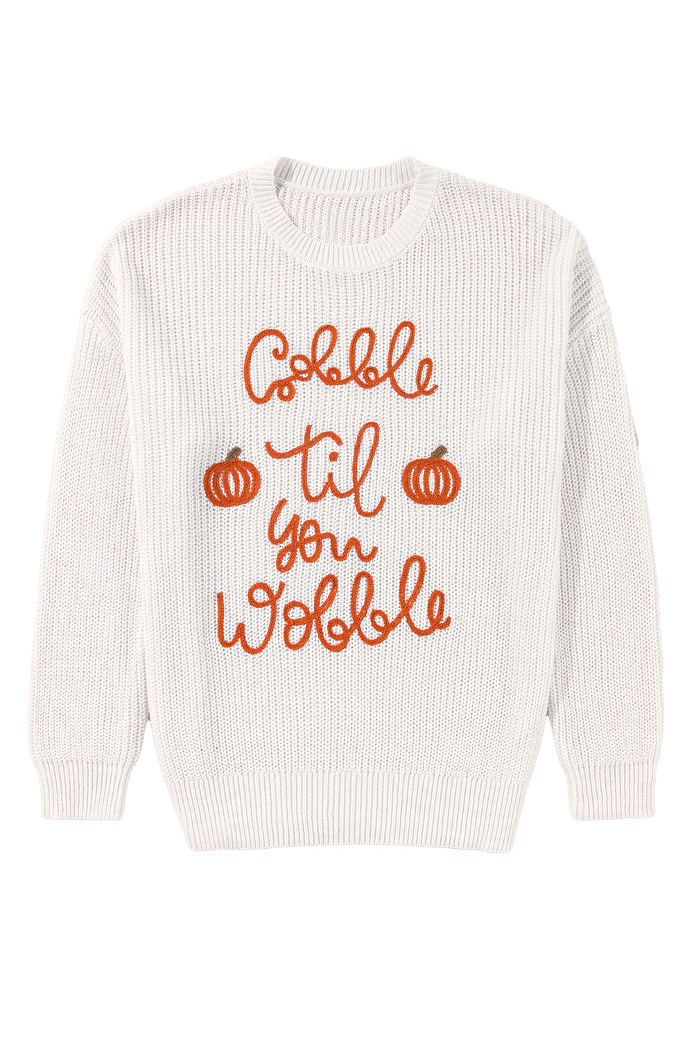 White Gobble Til You Wobble Pop Up Crochet Plus Size Sweater