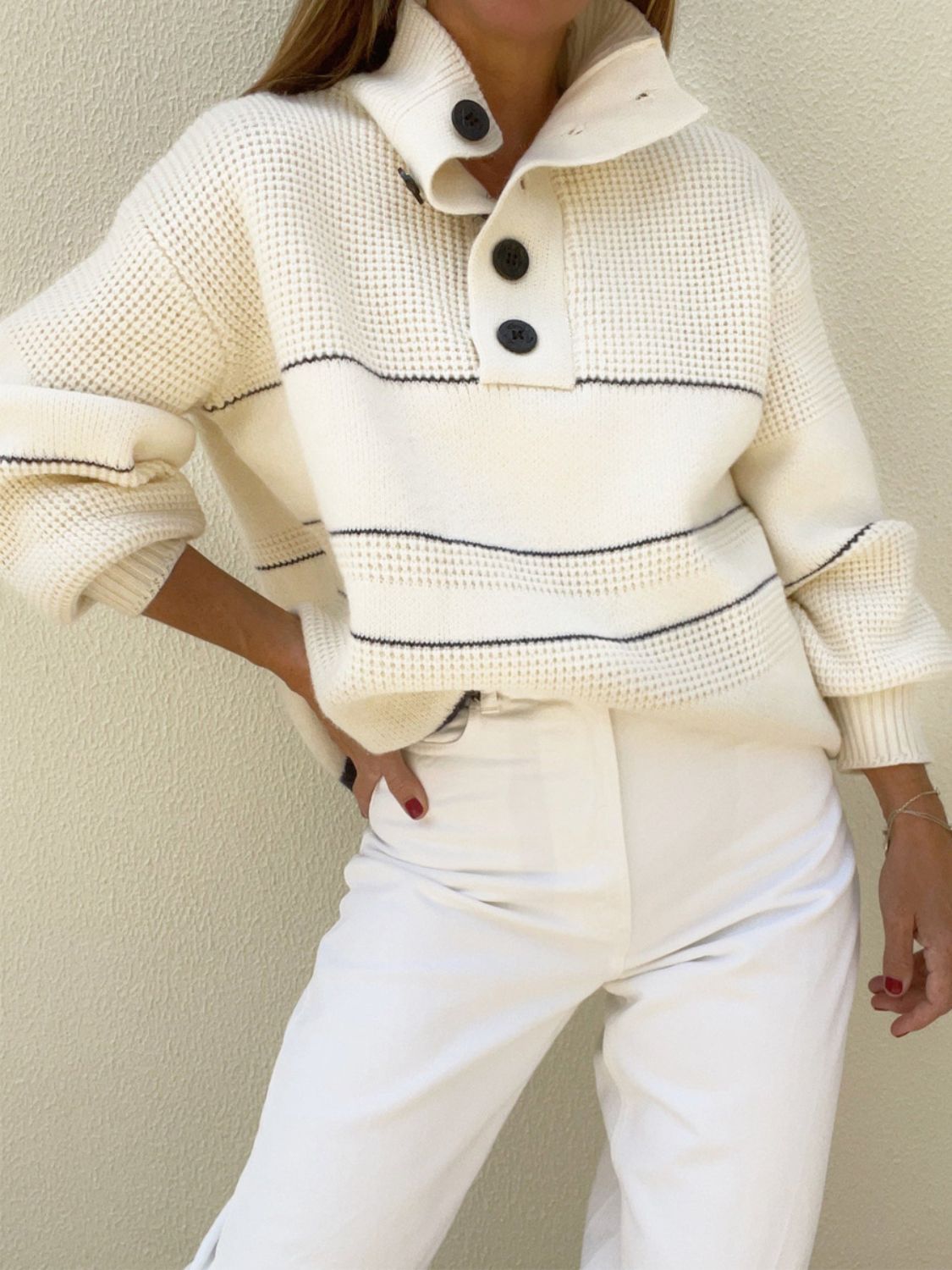 Waffle-Knit  Long Sleeve Sweater