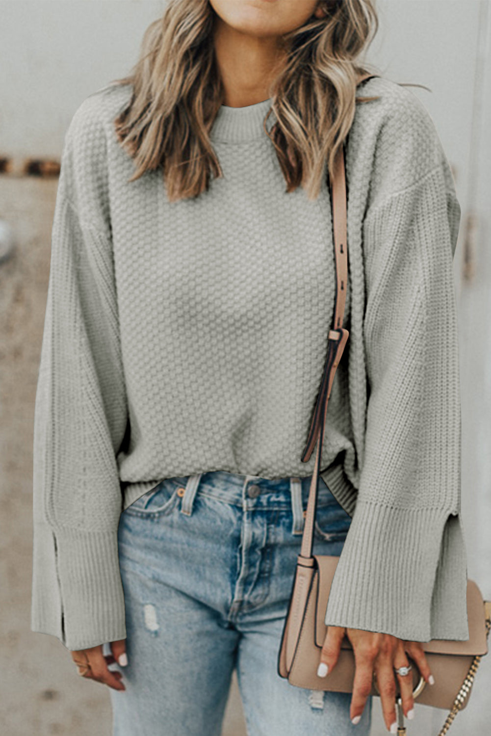 Dark Green Textured Knit Drop Shoulder Sweater