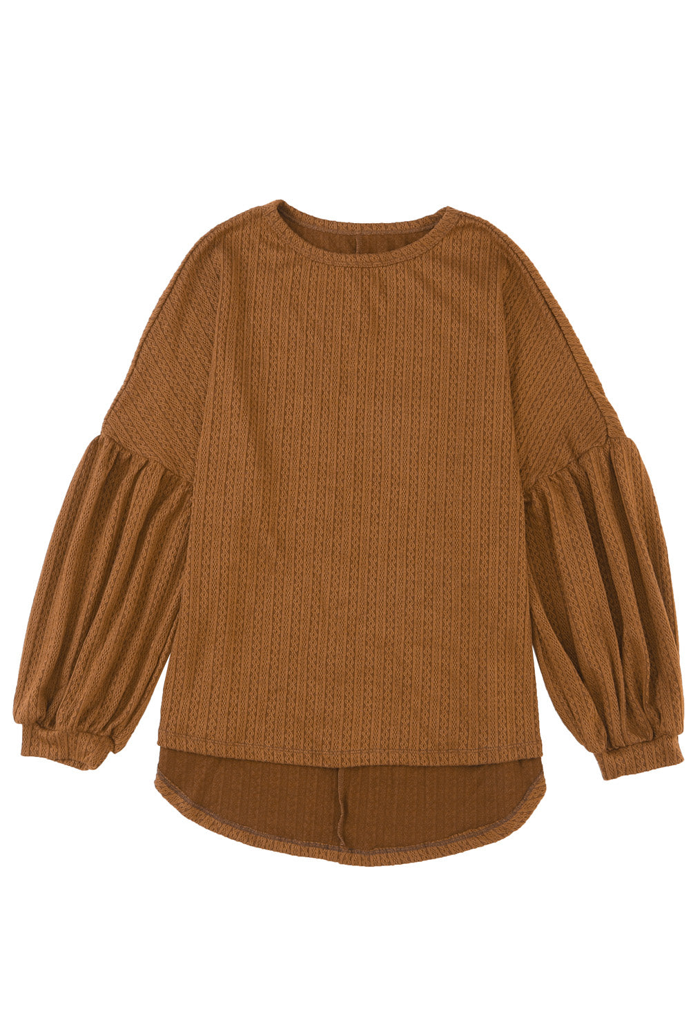 Brown Solid Color Textured Pullover Casual Long Sleeve Top