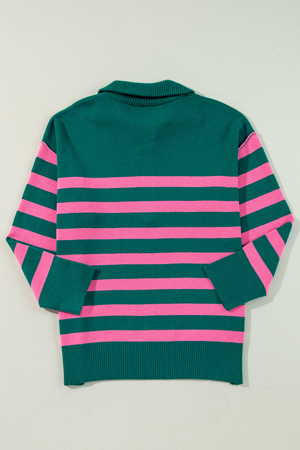 Green Striped Collared Quarter Zip Oversized Sweater