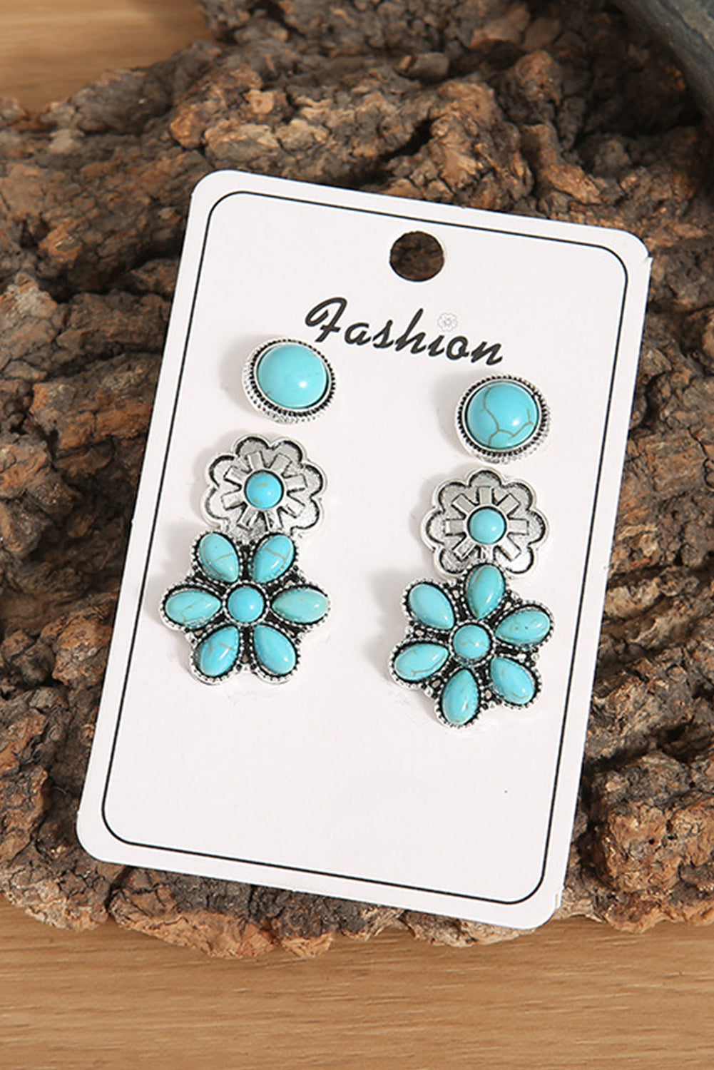 Sea Green 3 Pairs Boho Alloy Stud Earrings