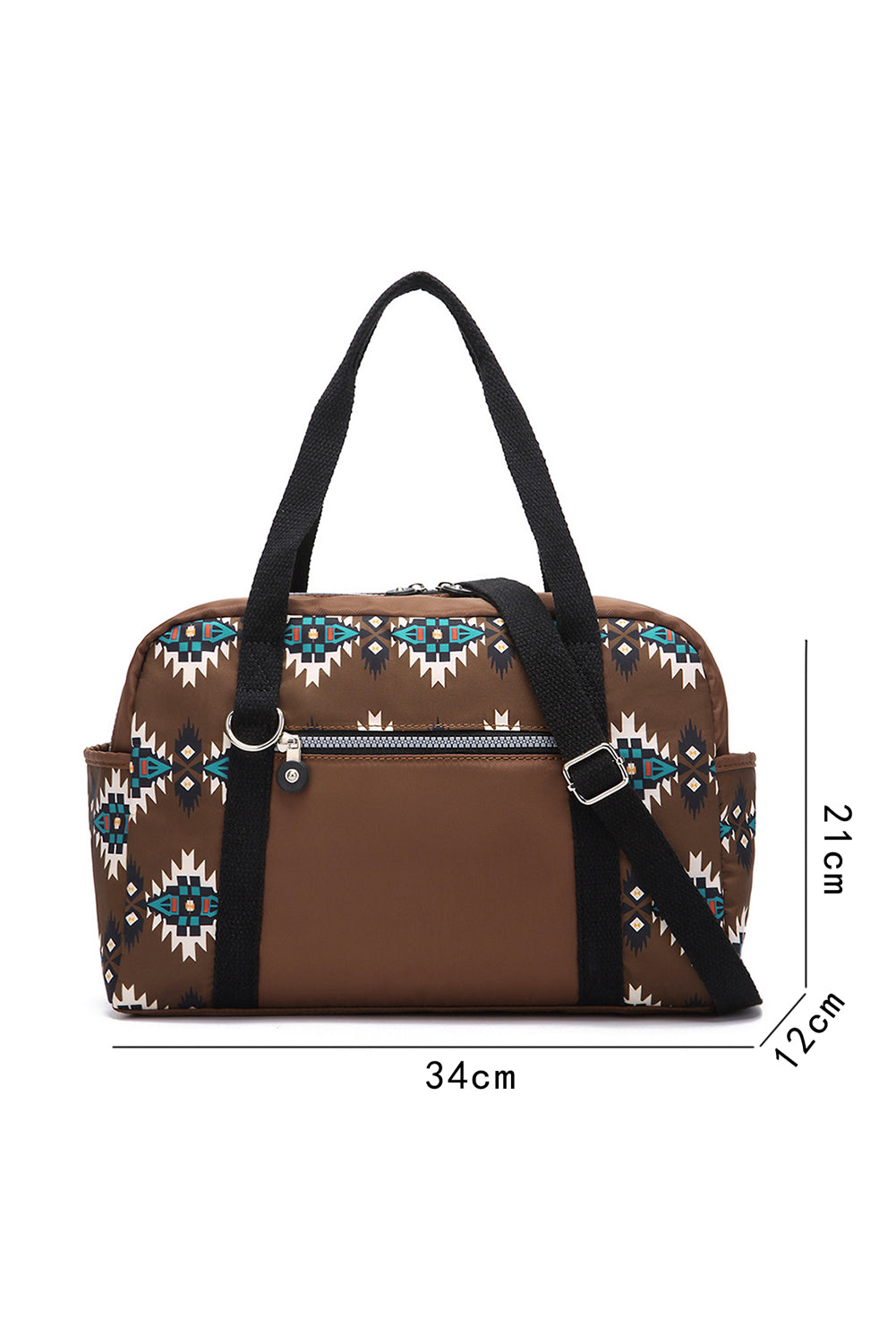 Coffee Geometric Print PU Leather Large Travel Duffel Bag